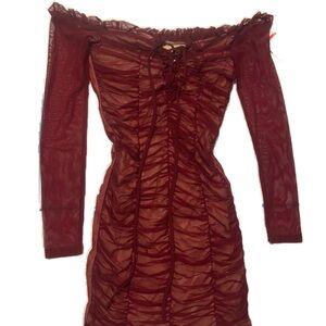 FOREVER 21 Red Mesh Layered Mini Dress